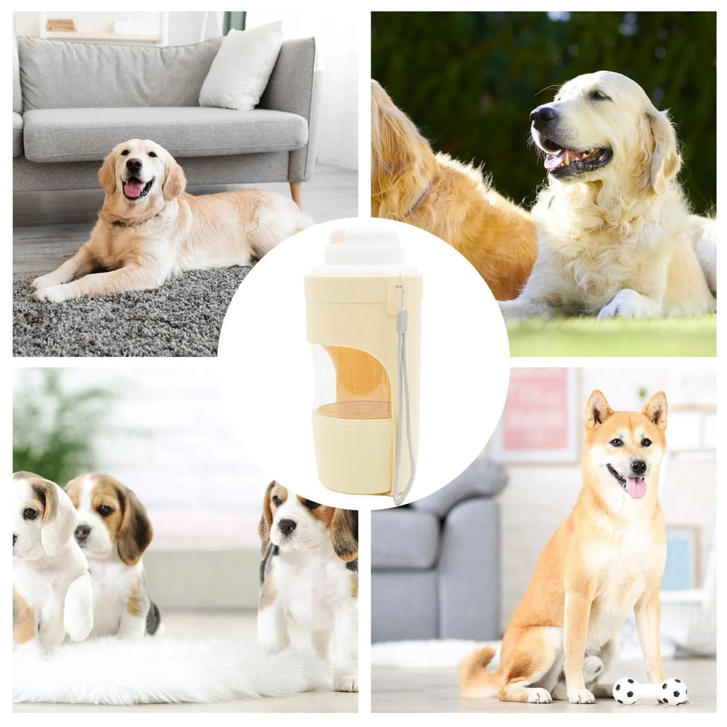 2 In 1 Travel Dog Water Bottle 690ml PP PET pet water dispenser feeder with lanyard for outdoor walks
