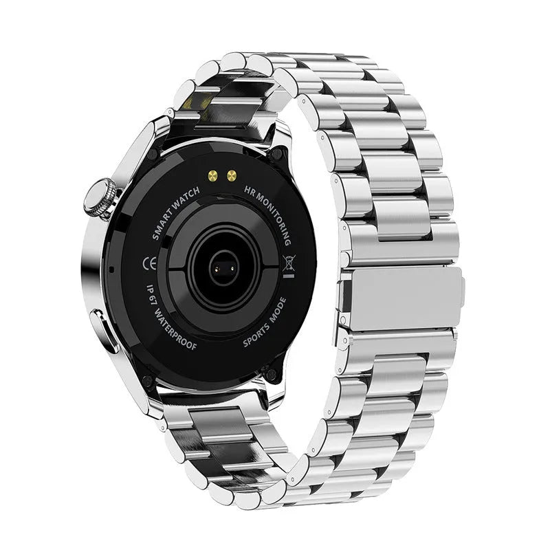Smart watch with black silicone strap showing colour display with heart rate reading on a wrist