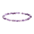 Niche Style purple stone bead elastic bracelet on white background, geometric beads 4mm to 10mm sizes