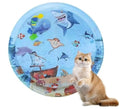 Blue round cat water mat with ocean fish floating toys and inflator, 90cm diameter