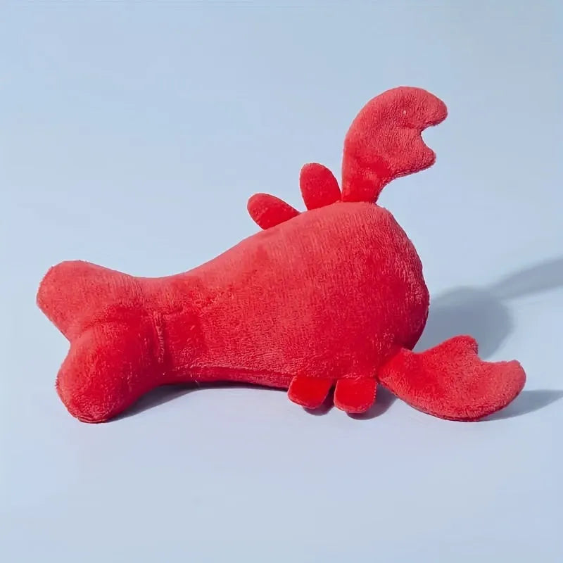 Red plush lobster crab dog toy with squeaker, size 12.5cm for small medium breeds