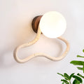Middle ancient cream style bedroom bedside wall lamp with white travertine glass lampshade and solid wood base, 30cm length