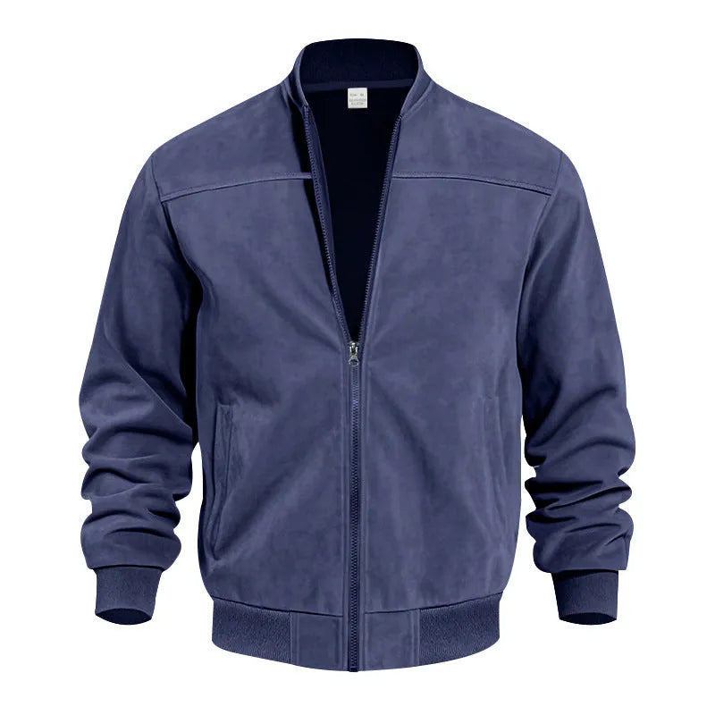 Men's plus size suede zip-front jacket in polyester fabric with cotton lining