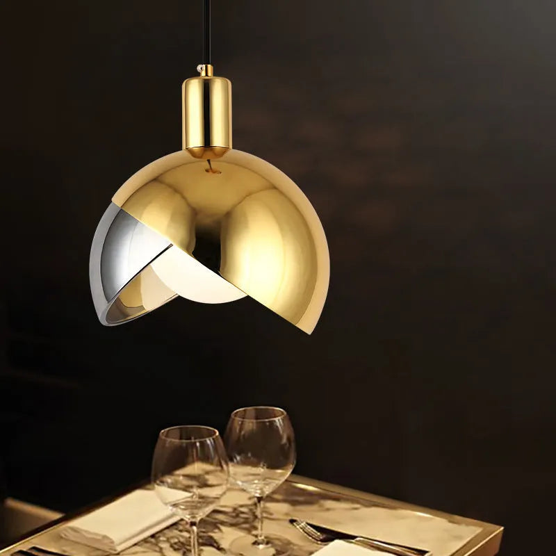 Simple 20cm iron droplight with golden stitching in champagne gold warm LED finish