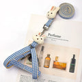 Blue quick release nylon dog harness and matching leash for small pets.