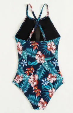 Women's deep V-neck one-piece swimsuit with gradient print and polyester lining in European style