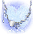 Frosted jellyfish pendant necklace and earrings in multiple colour options on a white background