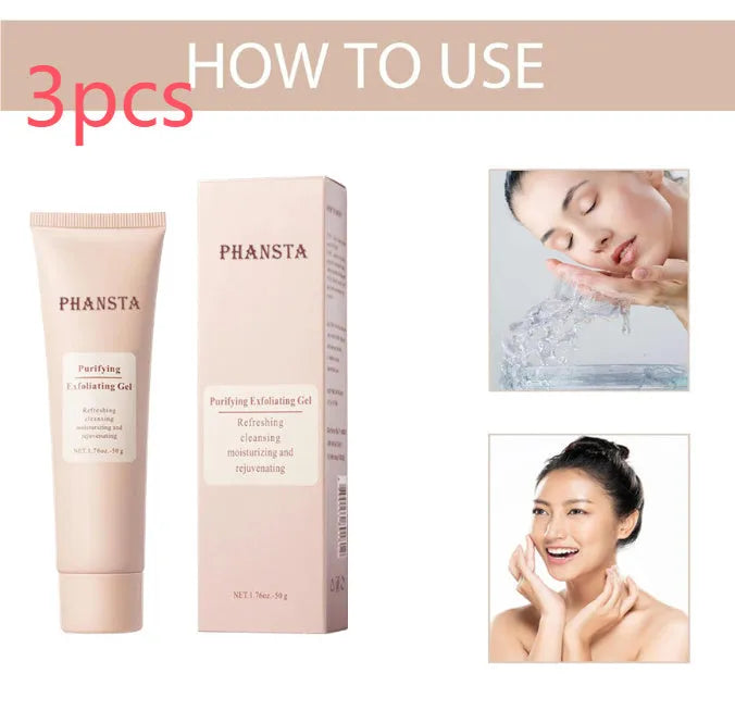 Exfoliating facial cleansing pore gel tube 50g with compact packaging dimensions 4.3 x 3 x 15.4 cm