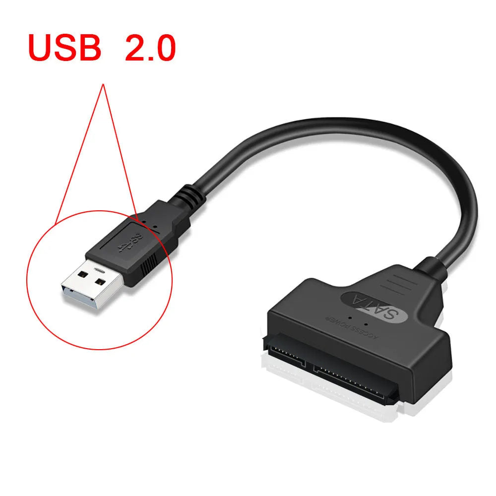 30cm SATA to USB external hard drive adapter cable with copper wire conductors on white background