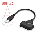 30cm SATA to USB external hard drive adapter cable with copper wire conductors on white background