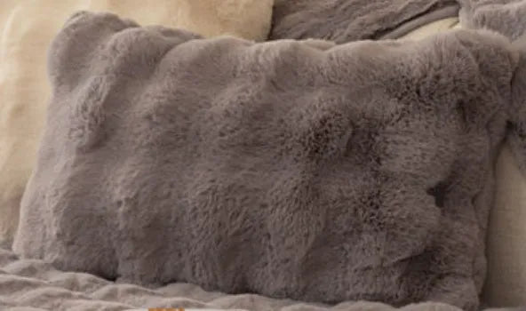 Winter thickened bubble rabbit hair sofa cushion in solid colour on a combination sofa