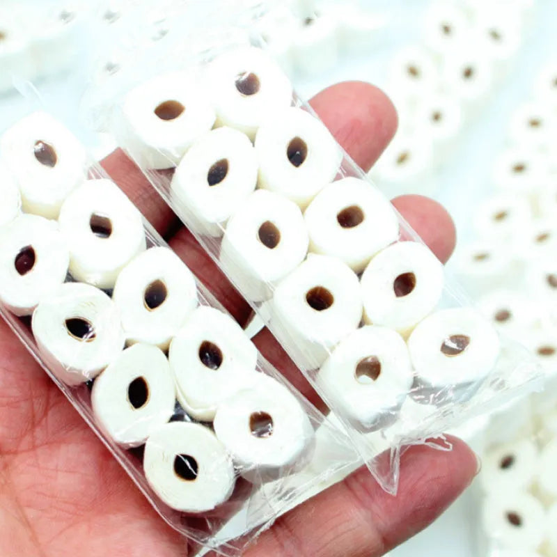 Miniature paper simulated tissue roll model measuring 30x15x80mm for children's pretend play.