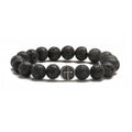 Geometric agate bracelet with volcano-coloured beads and stainless steel finish.