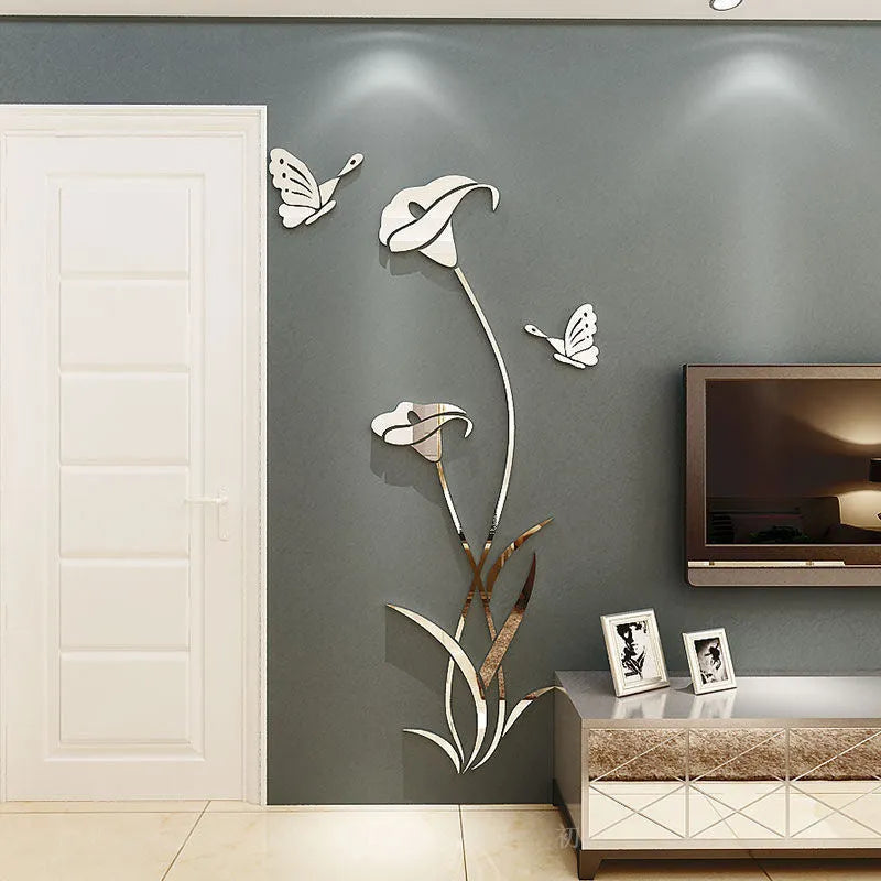 3D acrylic lily wall sticker in pink colour with dimensional floral petals