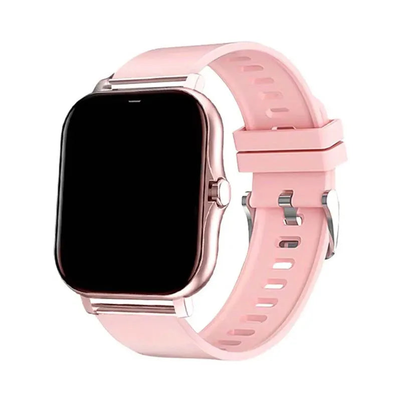 Smart watch with 1.44-inch touch screen showing heart rate display on silicone strap