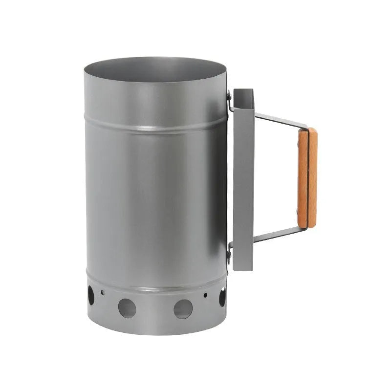 Zinc-iron alloy point carbon barrel style charcoal fire pit with oven igniter for outdoor barbecues.