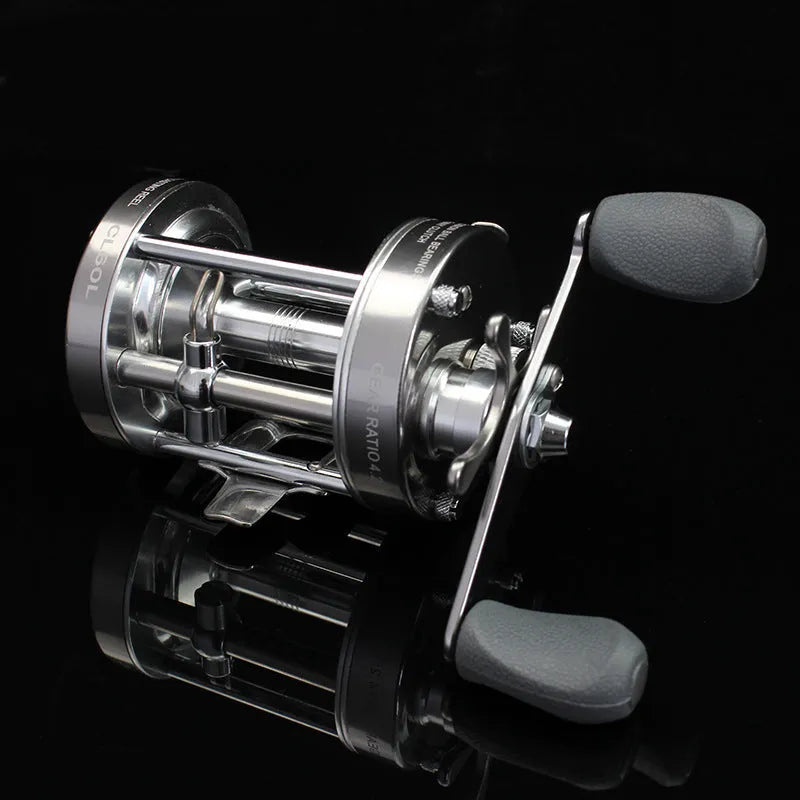 CL-60 metal double brake drum fishing reel in gun colour right hand model on a boat rod