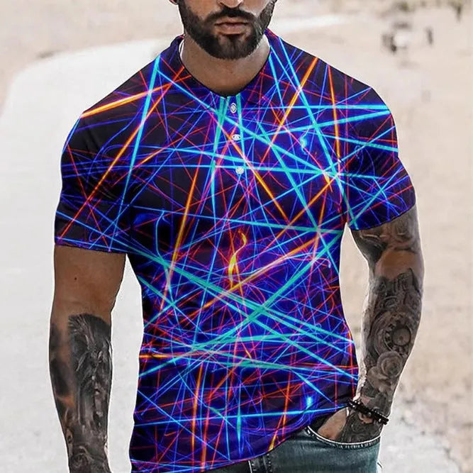 Men's sport t-shirt in polyester bird eye cloth with short sleeves and simple lapel button detail