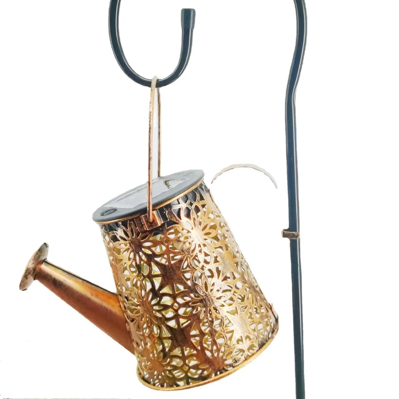 Solar kettle light in wrought iron butterfly kettle colour for outdoor courtyard decorative lighting