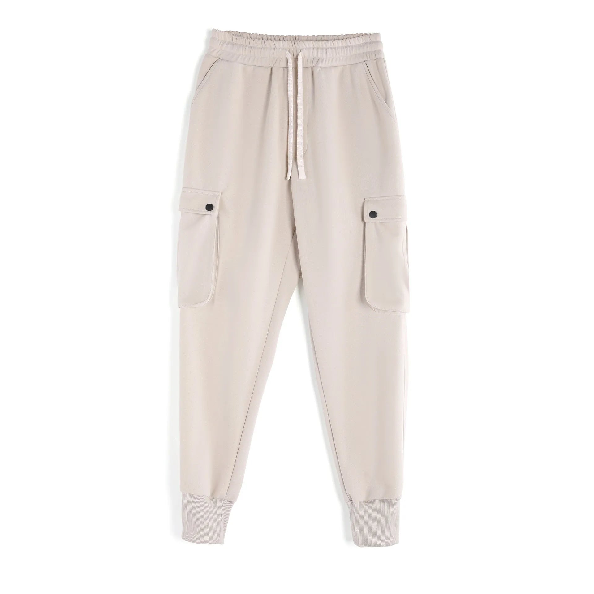 Men's loose cotton trousers with multiple pockets and adjustable ankle ties in solid colour options
