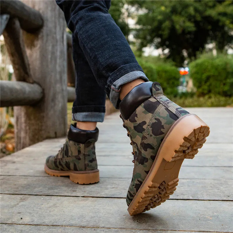Pink men's high-top Martin boots with front laces and a velvet lining.