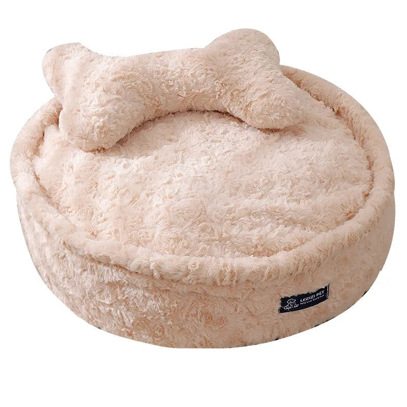 Round nest dog kennel in milk tea colour, size S, made from bite-resistant cloth