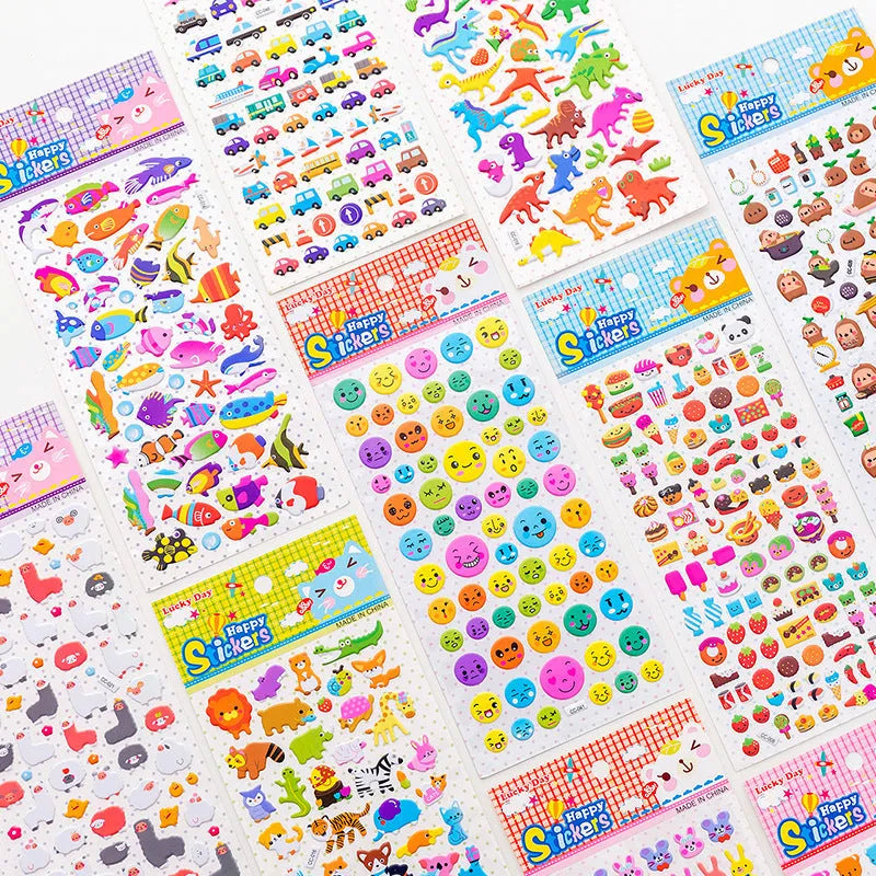 Cartoon three-dimensional bubble sticker hand account decoration sticker with colourful animal and food designs