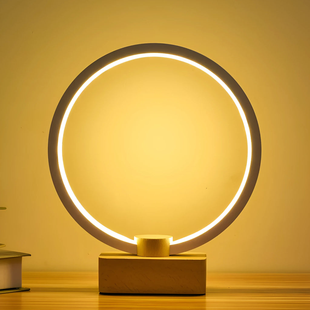 Smart solid wood LED small night lamp with bamboo holder, round small size, USB powered, modern simplicity style