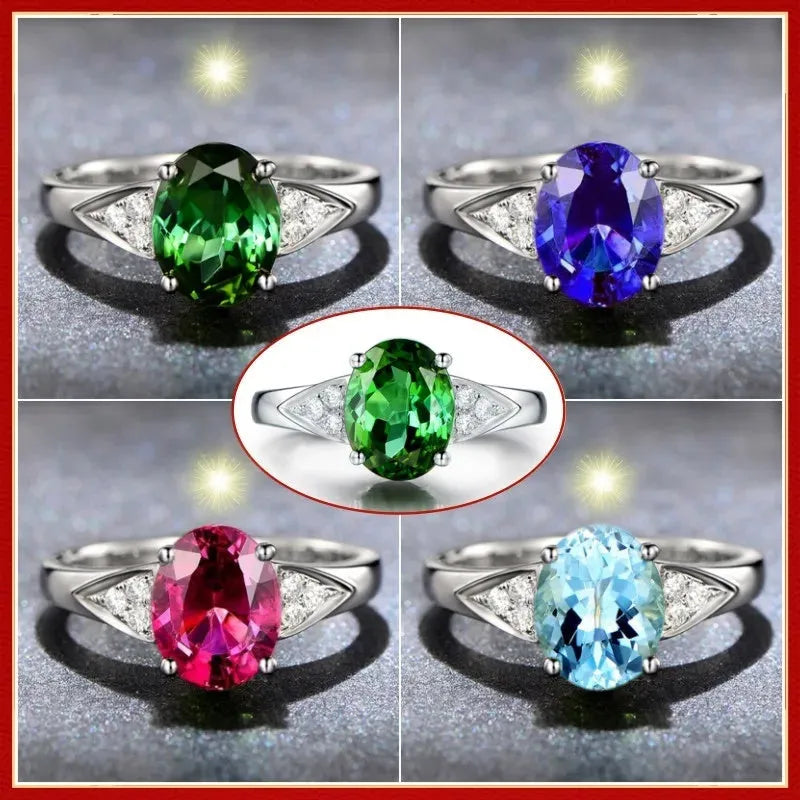 Ladies court style ring with natural zircon inlay showing heart, water drop, and bell pattern designs