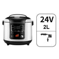 Black vehicle-mounted rice cooker with stainless steel inner pot, 2L capacity, for 12V and 24V use
