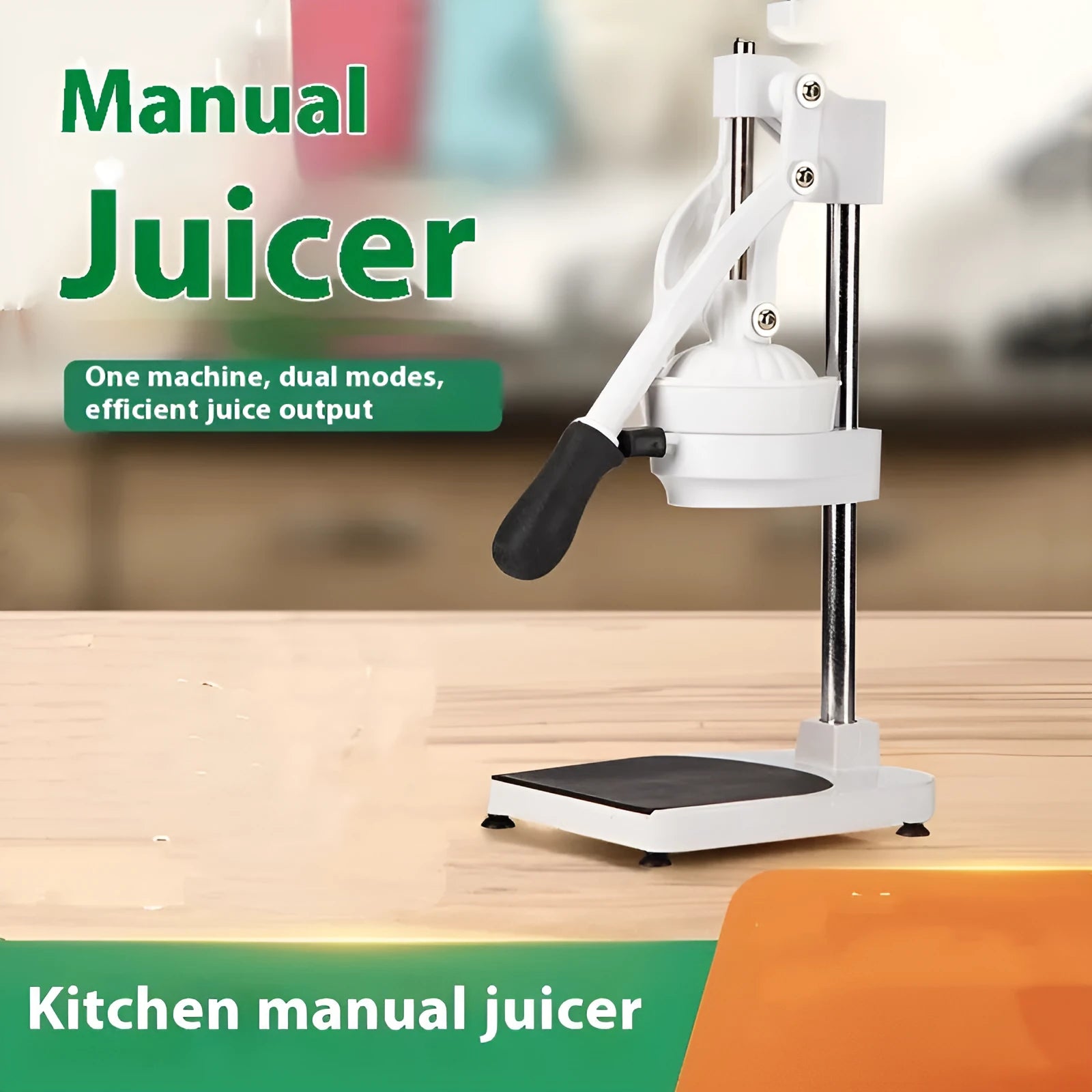 Manual commercial orange juice juicer with stainless steel components and plastic frame