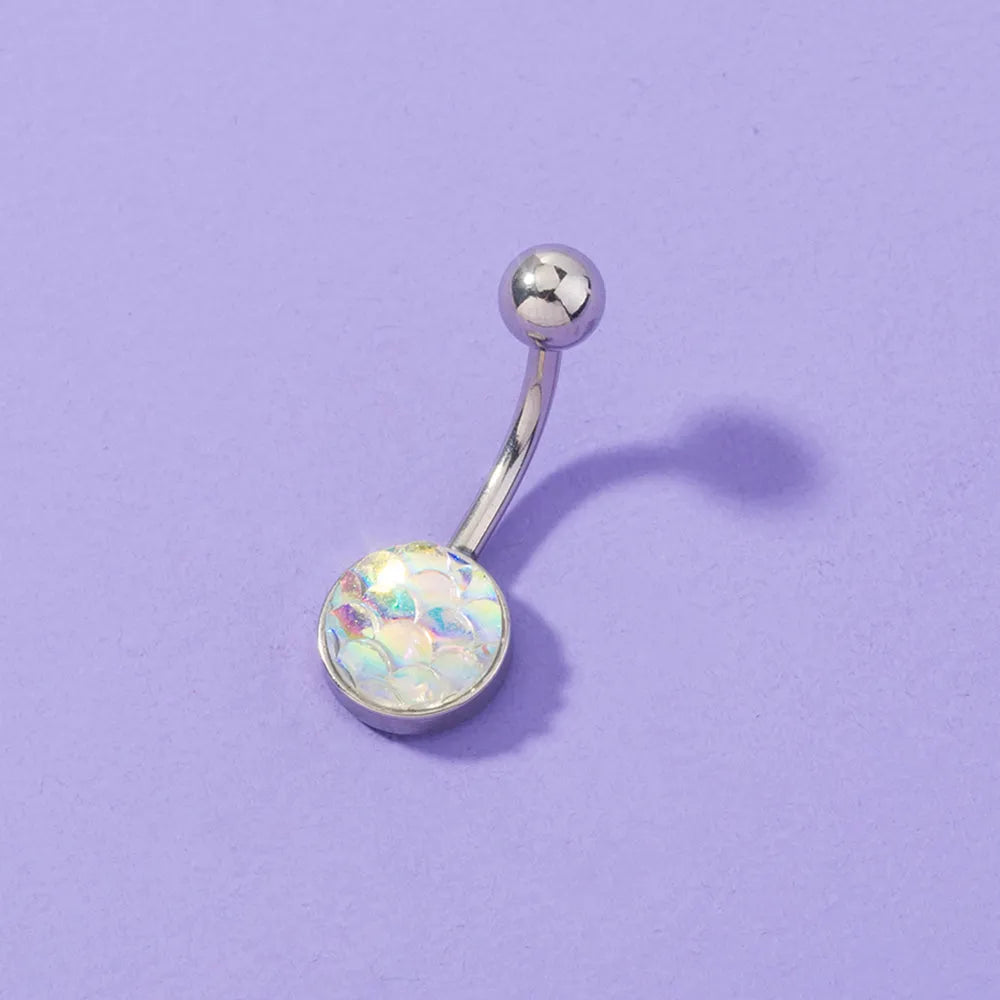 Mermaid navel zircon belly ring, stainless steel copper resin construction, width 0.9 cm height 2.2 cm, electroplated finish