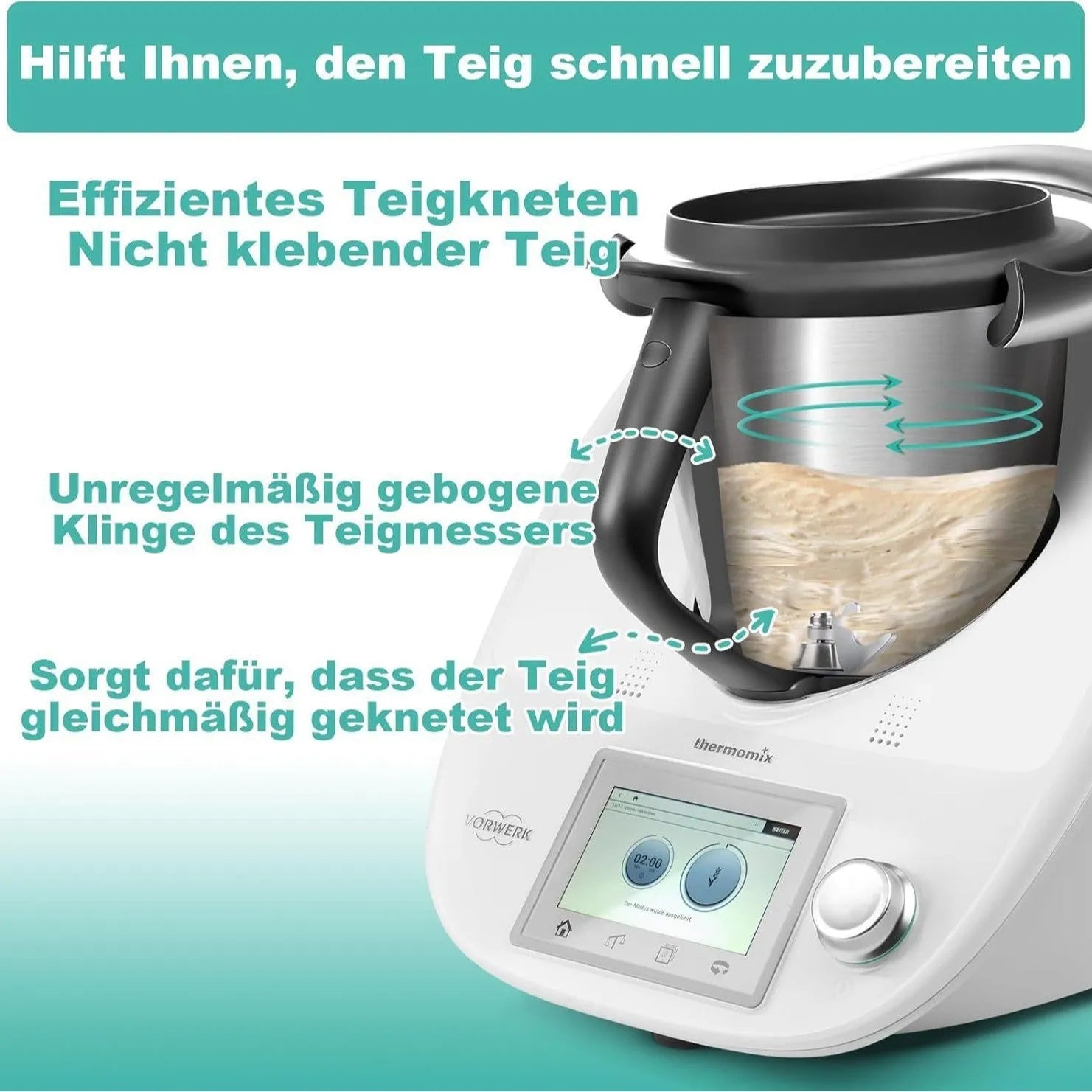 Thermomix stainless steel and ceramic dough knife accessory with tm5to6 adapter