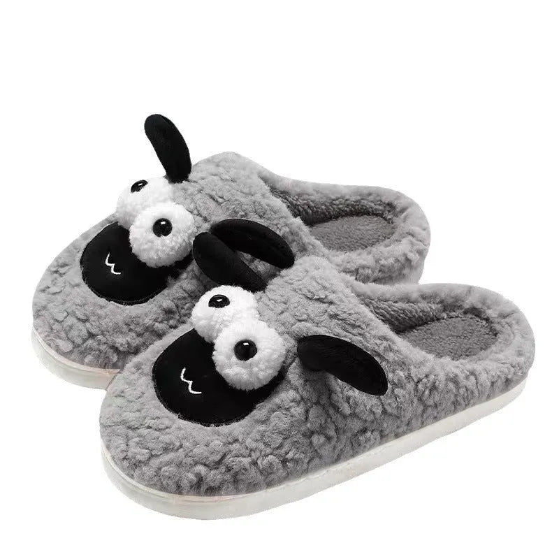 Slip-on thermal cotton slippers in brown with suede uppers and sewn PVC soles