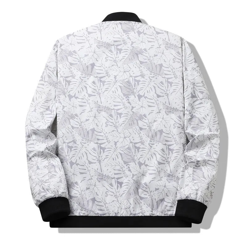 Men's autumn casual jacket with floral pattern, polyester fibre, in grey, black, white, blue, sizes M to 4XL