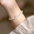 White shell rice-shaped bead pearl elastic rabbit bracelet handmade 925 silver 16cm Korean style women's jewellery