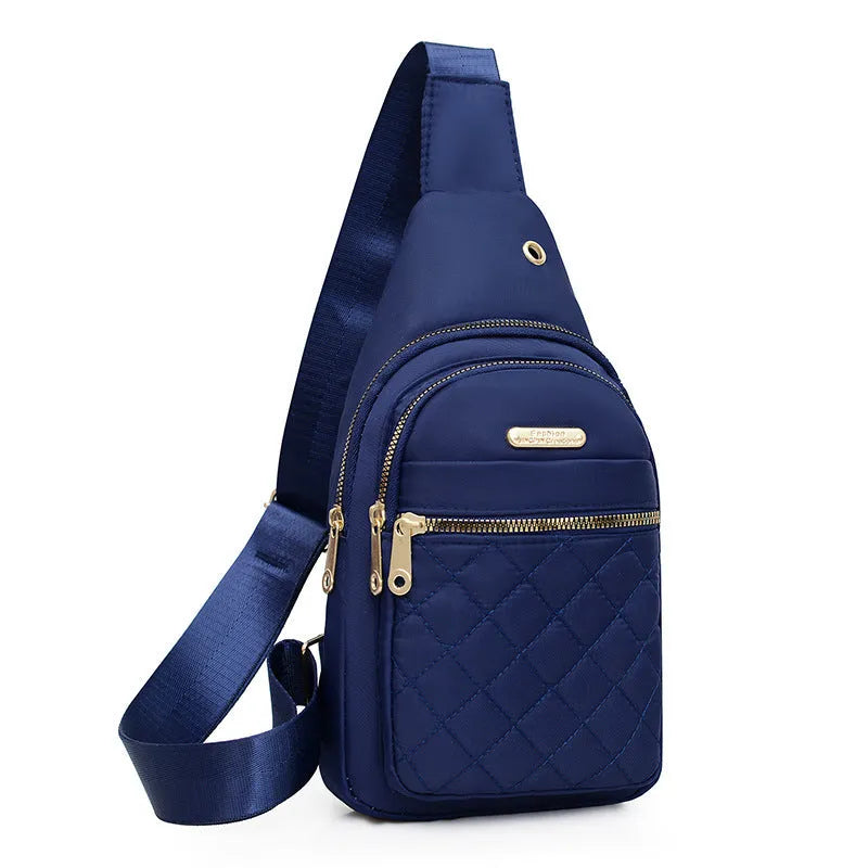 New crossbody Oxford cloth breathable chest bag with plaid detail in dark blue and pink colour options