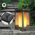 Black antique flame style outdoor solar LED street lamp with solar panel on top.