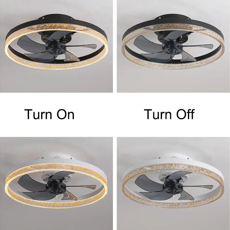 Nordic style ceiling fan lamp with remote control in coffee gold finish, 50cm diameter