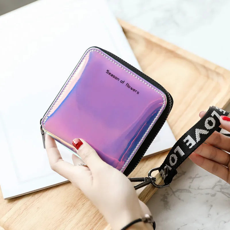 Korean style short folding women's wallet in three colour options with 11cm dimensions