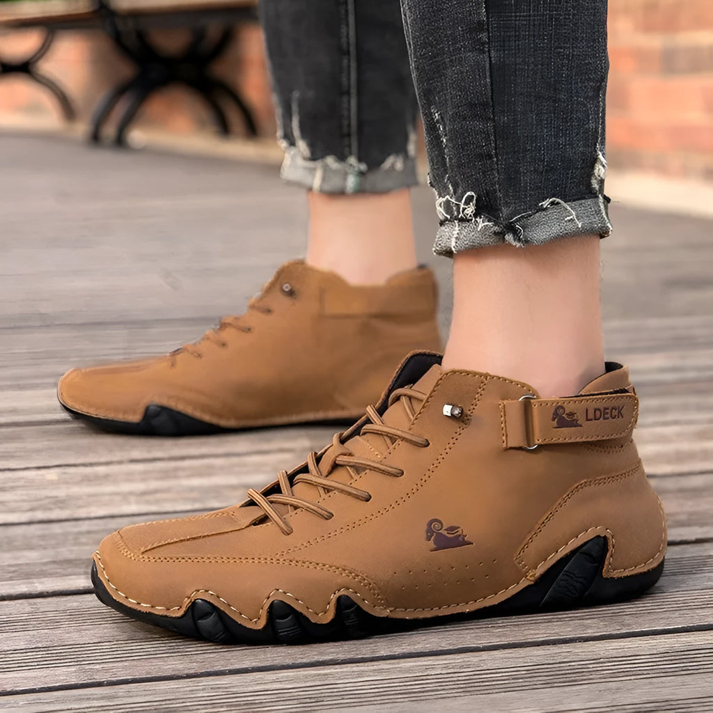 Octopus men's high top casual shoes in khaki colour with a round toe and mid-calf height.