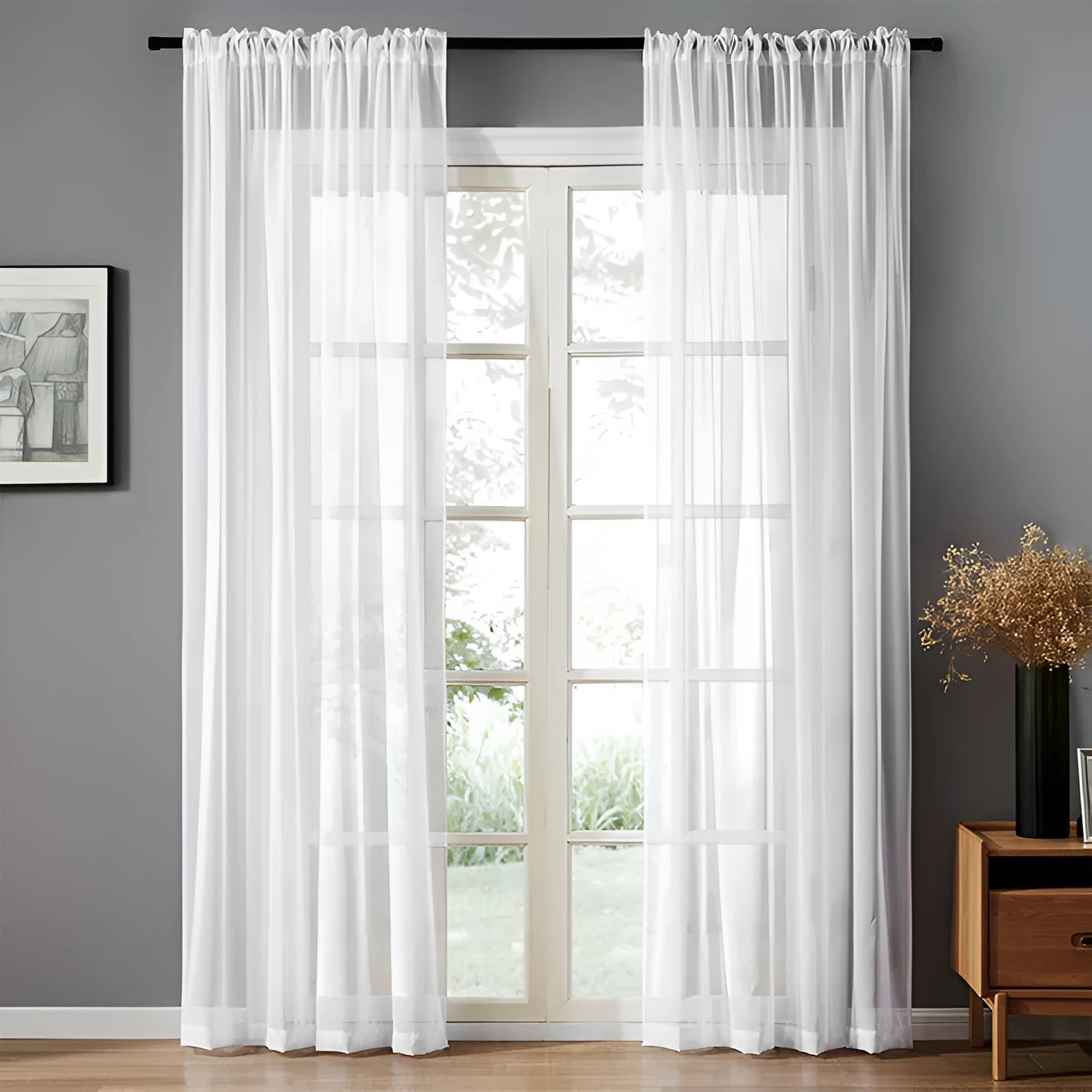Modern simple black cotton linen window screen curtain 150x250cm with light transmission and washable fabric