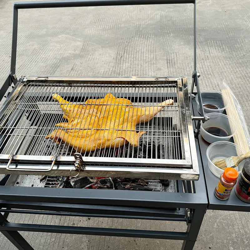 Large foldable charcoal barbecue stove with detachable components for courtyard cooking