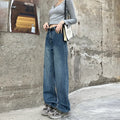 Women's retro straight jeans in retro blue with high waist and straight leg