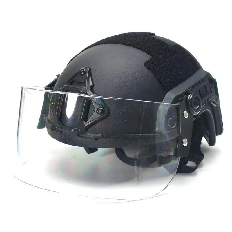 Transparent PC helmet face mask with guide rail mount 30x15cm semi-rimless design