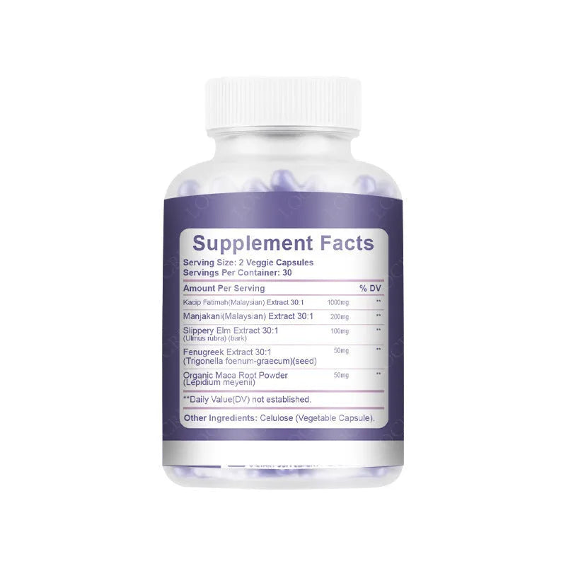 Bottle of 60 vaginal capsules for adult women's intimate care supplement.