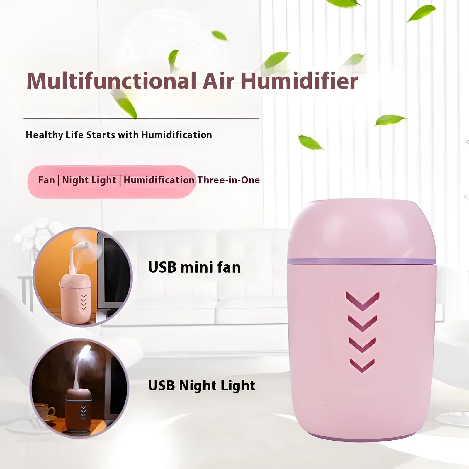Round portable air purifier in blue, pink or white for car, office and home use