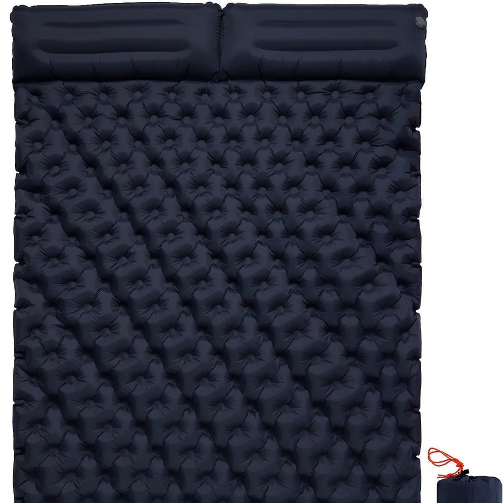 Double air mattress for camping widened outdoor airbed in army green with pillow 200x120x7cm