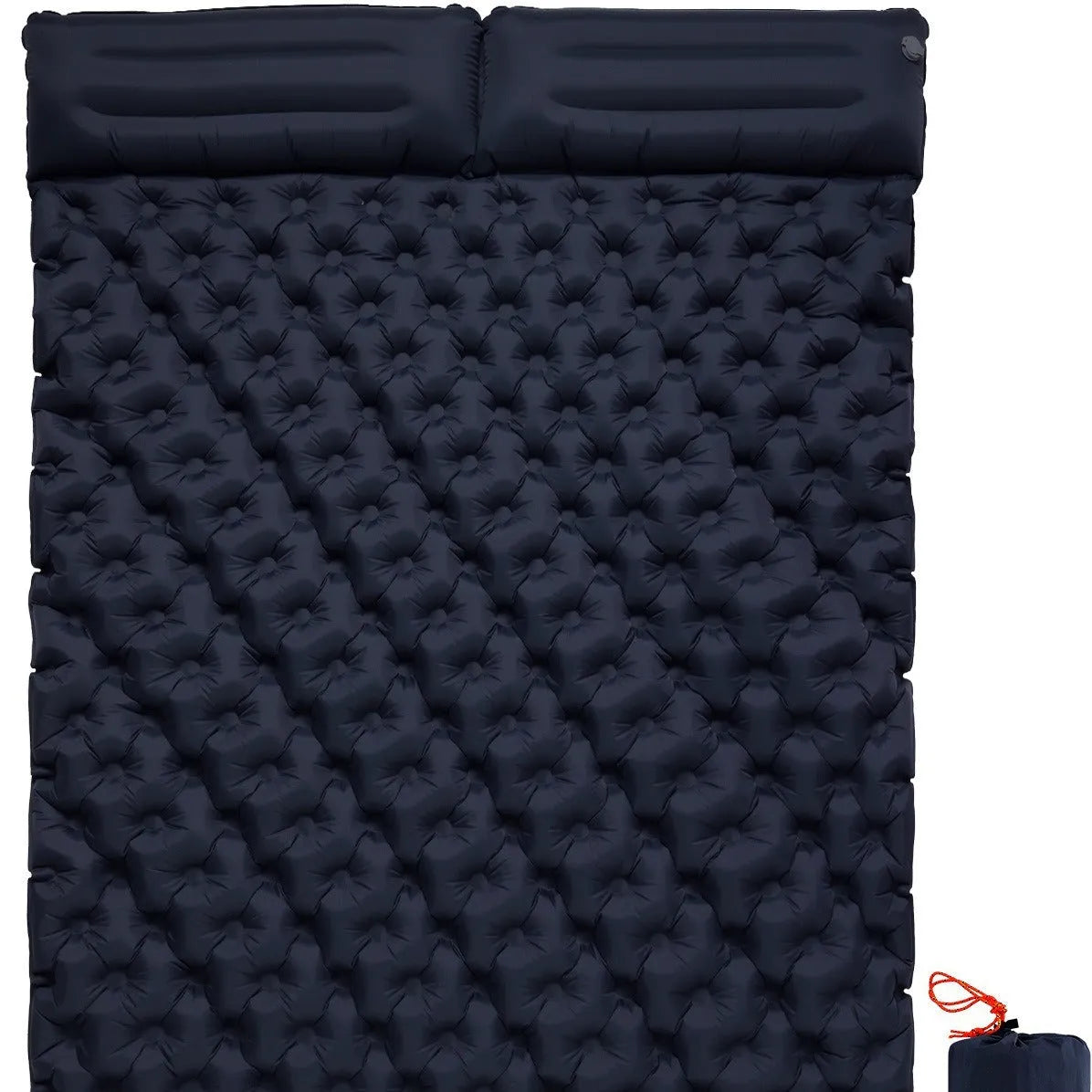 Double air mattress for camping widened outdoor airbed in army green with pillow 200x120x7cm