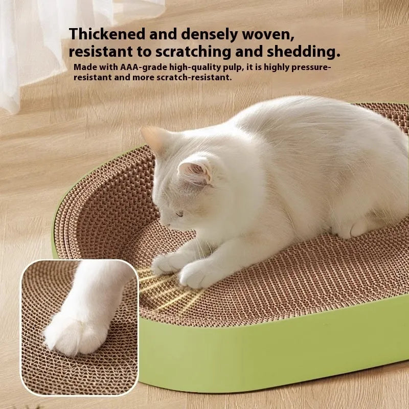 Oval 55cm corrugated paper cat scratch board in green and purple simple style cat nest